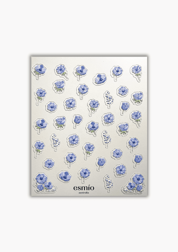 Blue Floral Textured Nail Art Stickers