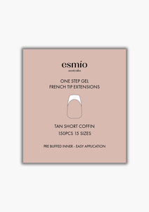 Tan Short Coffin French Tip Gel Extensions