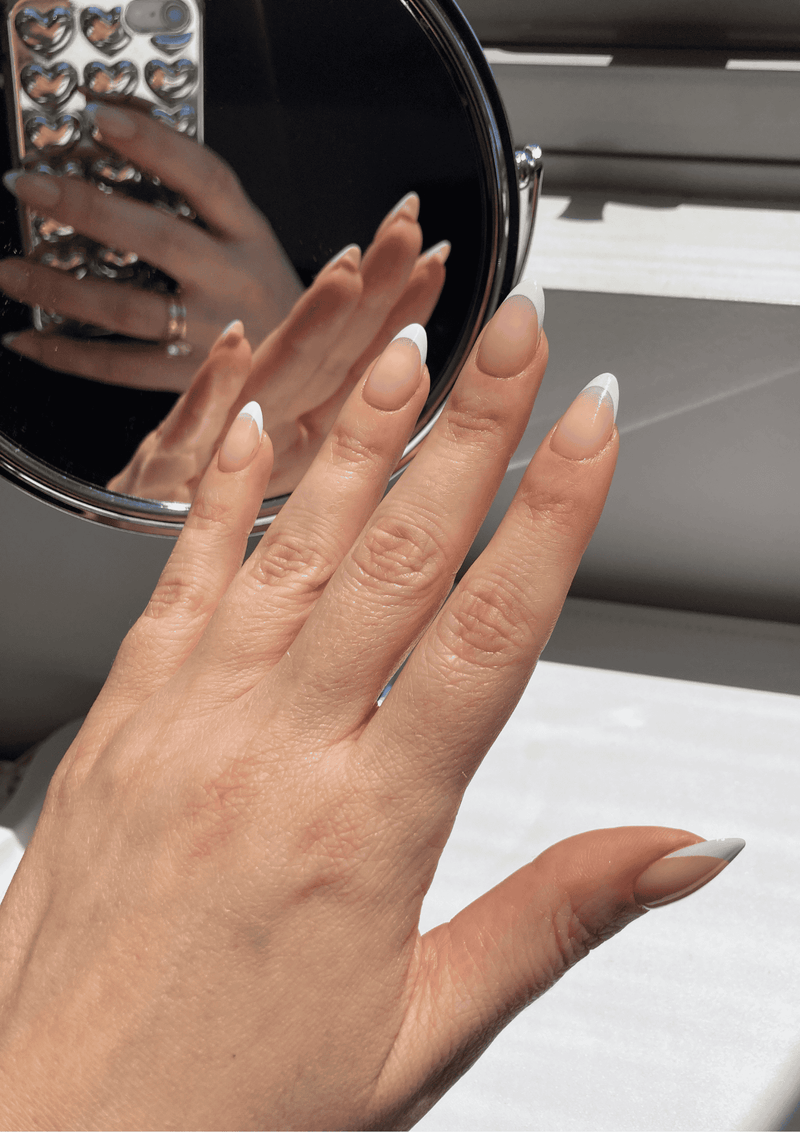 Nude Short Almond French Tip Gel Extensions