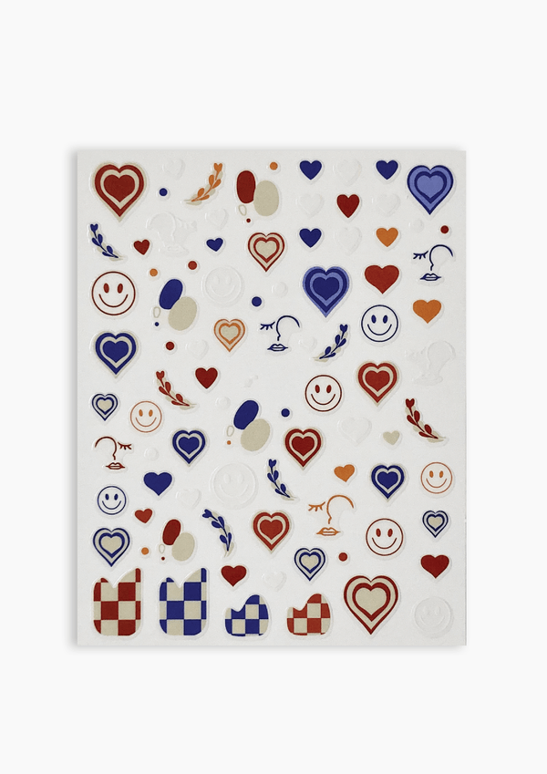Hearts & Smileys Nail Art Stickers In Red and Blue