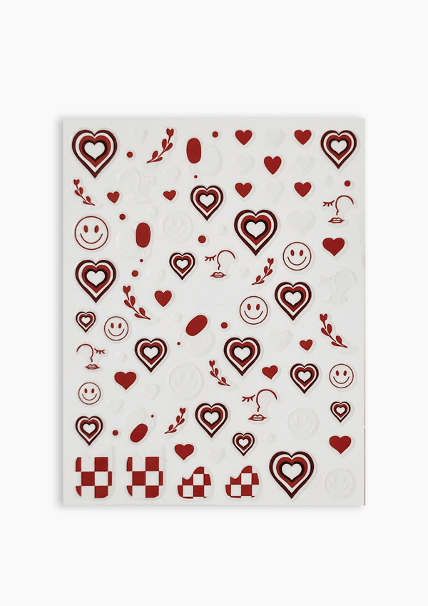 Hearts & Smileys Nail Art Stickers In Red